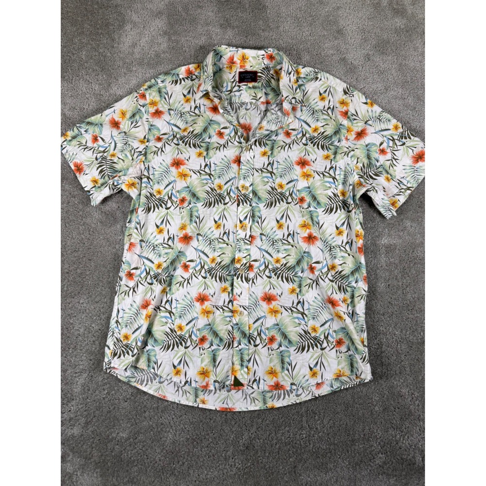 UNTUCKit Bosler Mens Large Tropical Floral Palm Cotton Short Sleeve Shirt 40887
